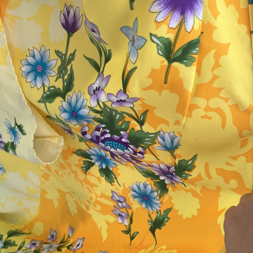 Vintage 70s 80s Yellow Floral Kimono Robe - Picture 6 of 9